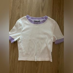 WHITE AND PURPLE TIGHT SHIRT